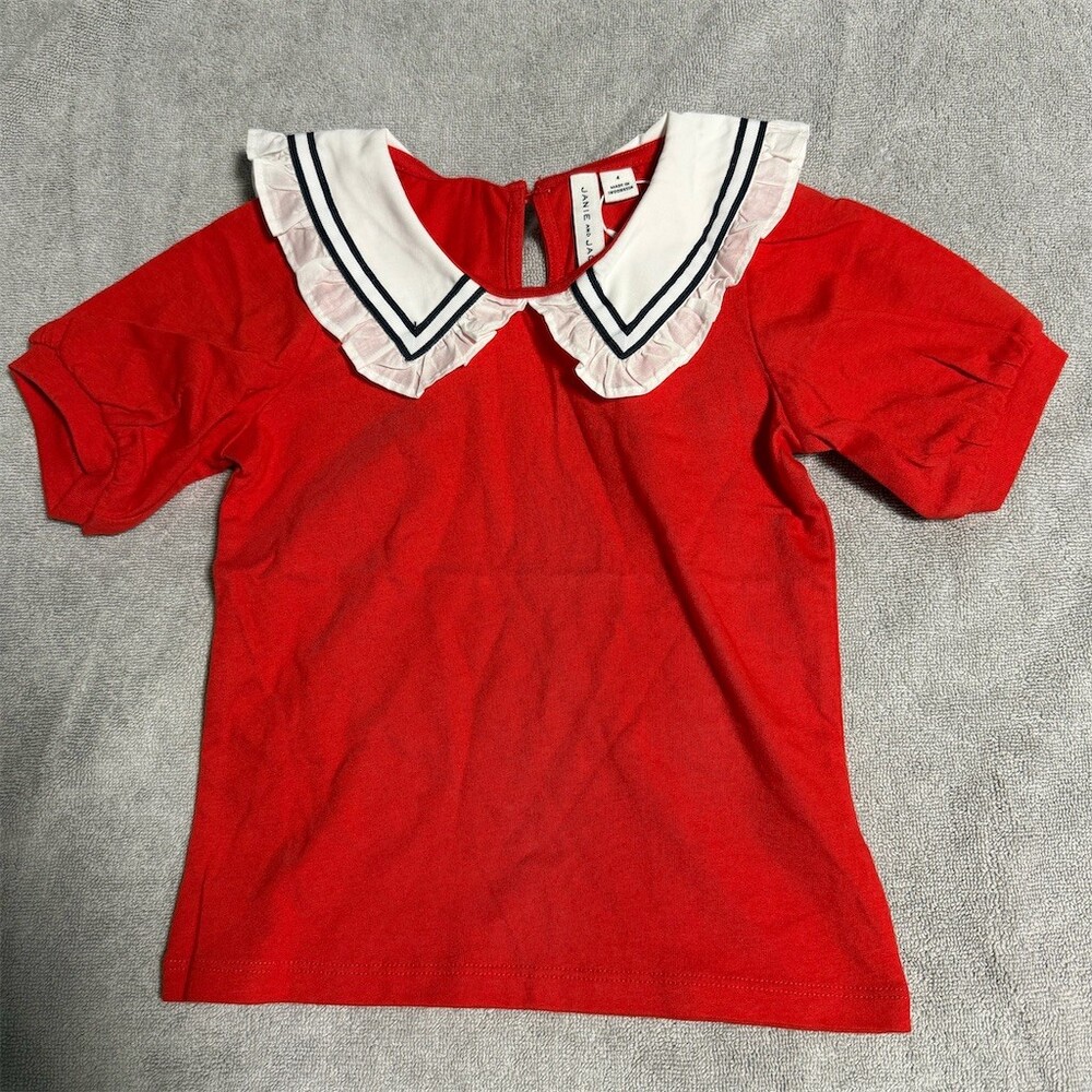 Janie and Jack Top Girls Size 4 Red Sailor Collar Ruffle Nautical Short